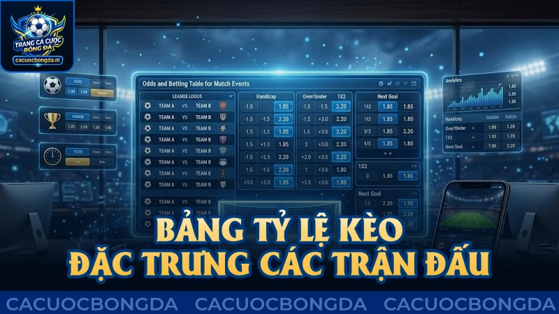 Bảng tỷ lệ kèo đặc trưng các trận đấu